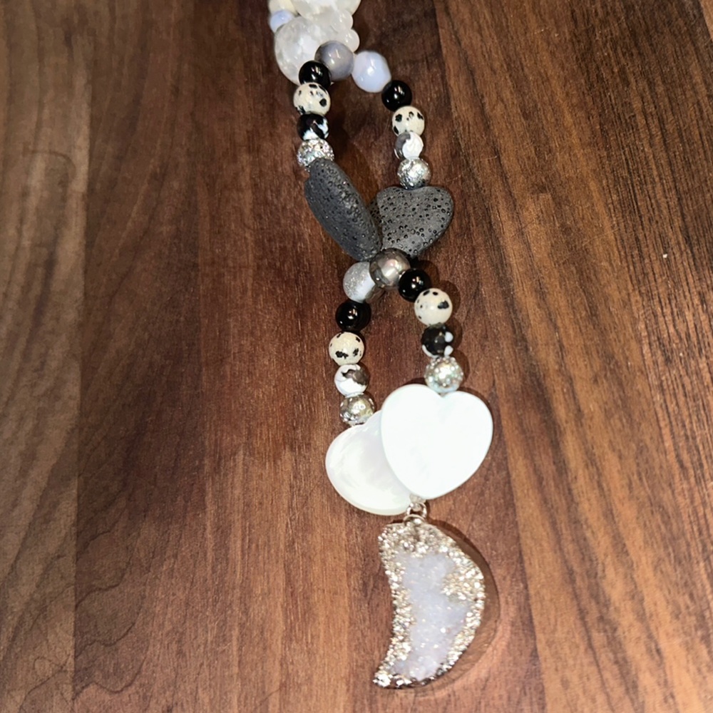 Druzy MoonDust HangCharm (Seashell Hearts ,Dalmatian Jasper and Black Obsidian) - Picture 4 of 7